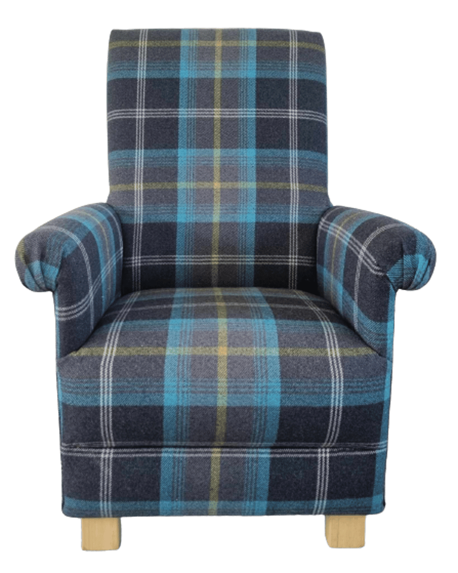 Kids Armchair Balmoral Azure Tartan Fabric Children's Chair Ochre Scottish Boys