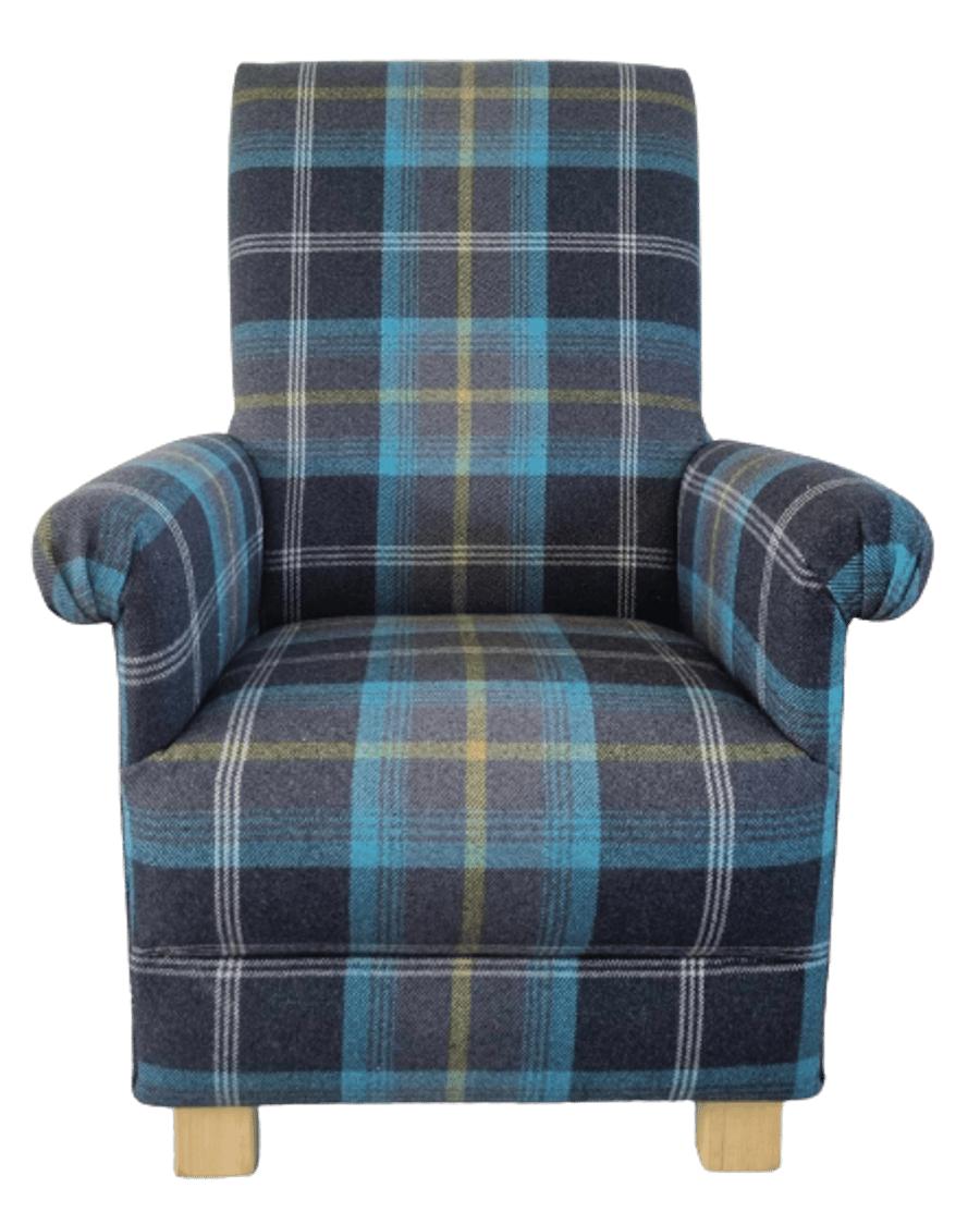 Kids Armchair Balmoral Azure Tartan Fabric Children's Chair Ochre Scottish Boys