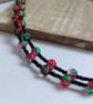 Fuchsia Pink and Green Two-Tone Crackle Bead Single Strand Necklace - Image 2