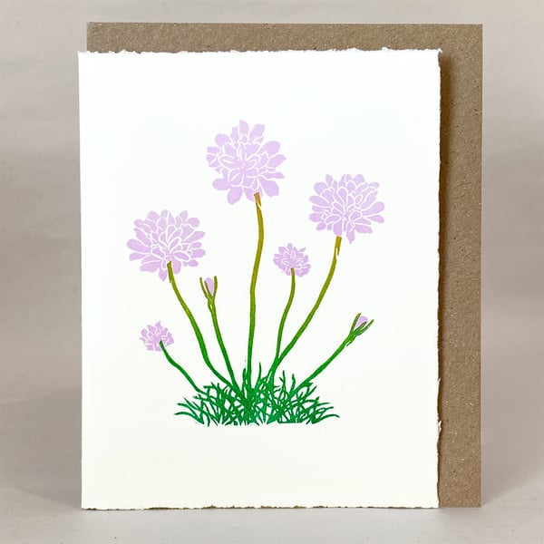 Sea Pinks - Original LinoCut Hand Printed card