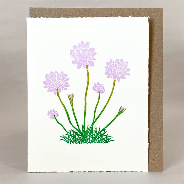 Sea Pinks - Original LinoCut Hand Printed card