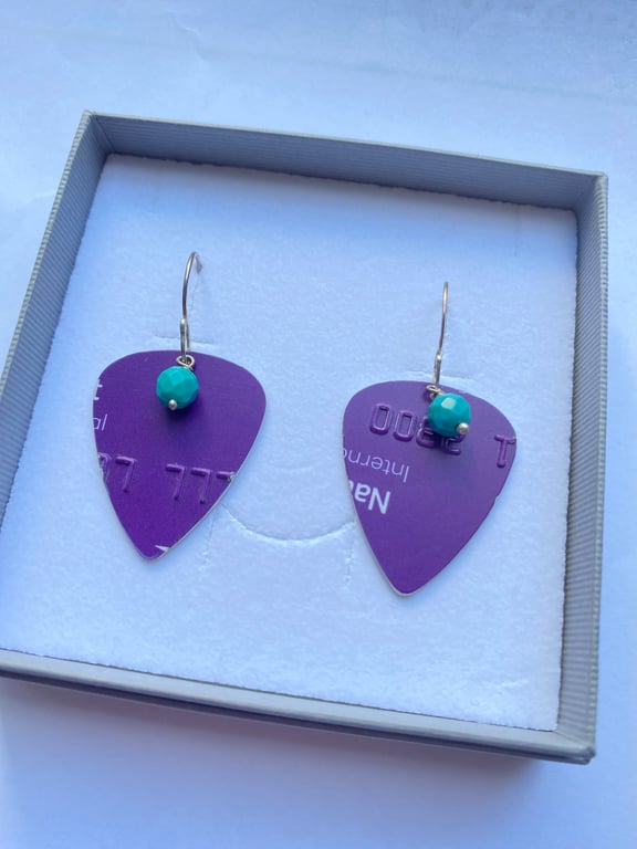 Artisan Upcycled Plectrum Earrings with Turquoise - The Color Purple