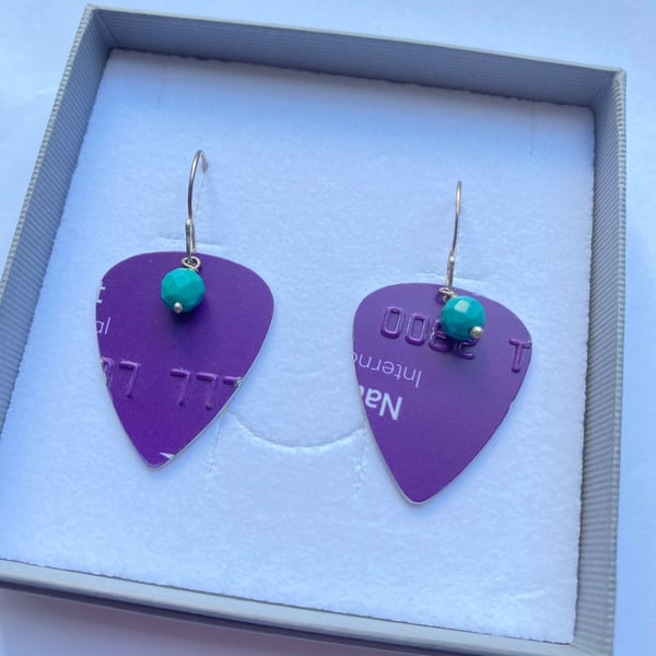 Artisan Upcycled Plectrum Earrings with Turquoise - The Color Purple
