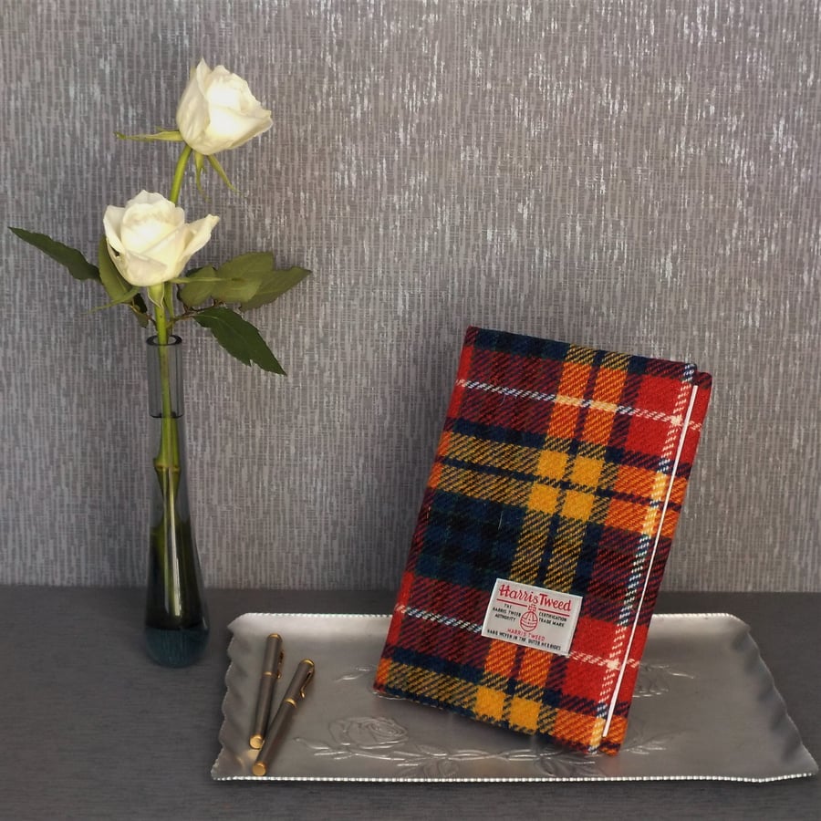 Harris tweed covered A5 notebook journal or diary bright colourful tartan