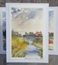 Beside The Stream. Blank Card. Original Painting of a Countryside Cottage