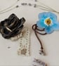 Handcrafted Bookmark Duo Set - Gold Rose Blue Forget Me Not Shabby Chic Gift