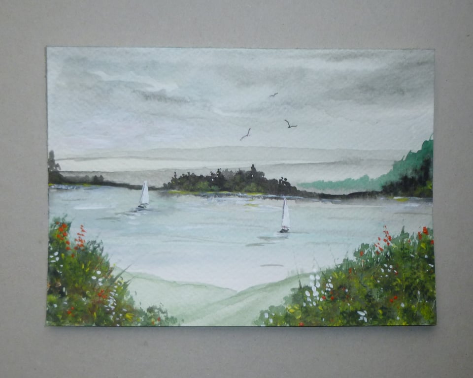 original art, watercolour seascape landscape painting ( ref FA 529 B2 )