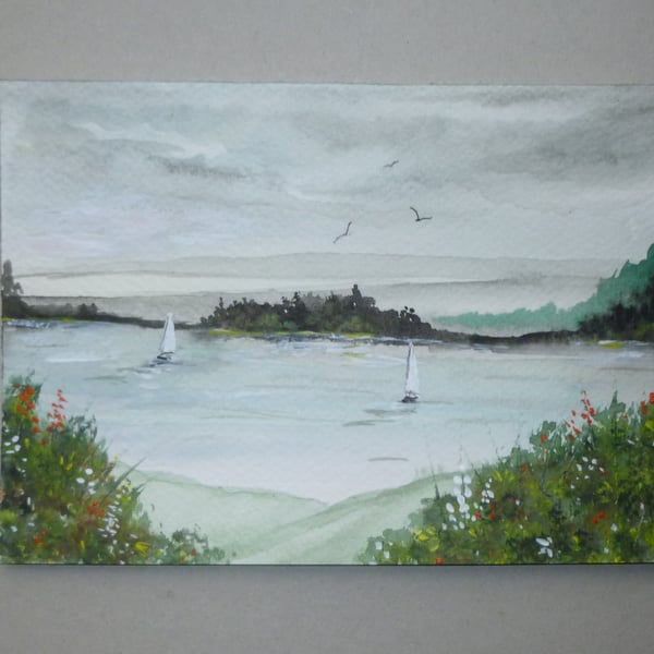 original art, watercolour seascape landscape painting ( ref FA 529 B2 )