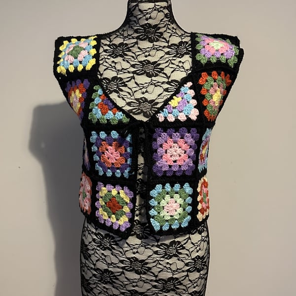 QUIRKY and CUTE Waistcoat, Size 10-12, Colourful Clothes, Unique, Granny Squares