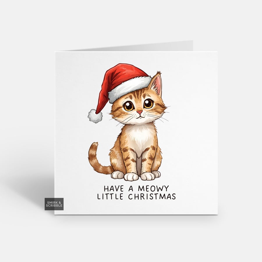 Unique Funny Christmas Card For Him Or Her - Xmas Greeting - Cute Cat