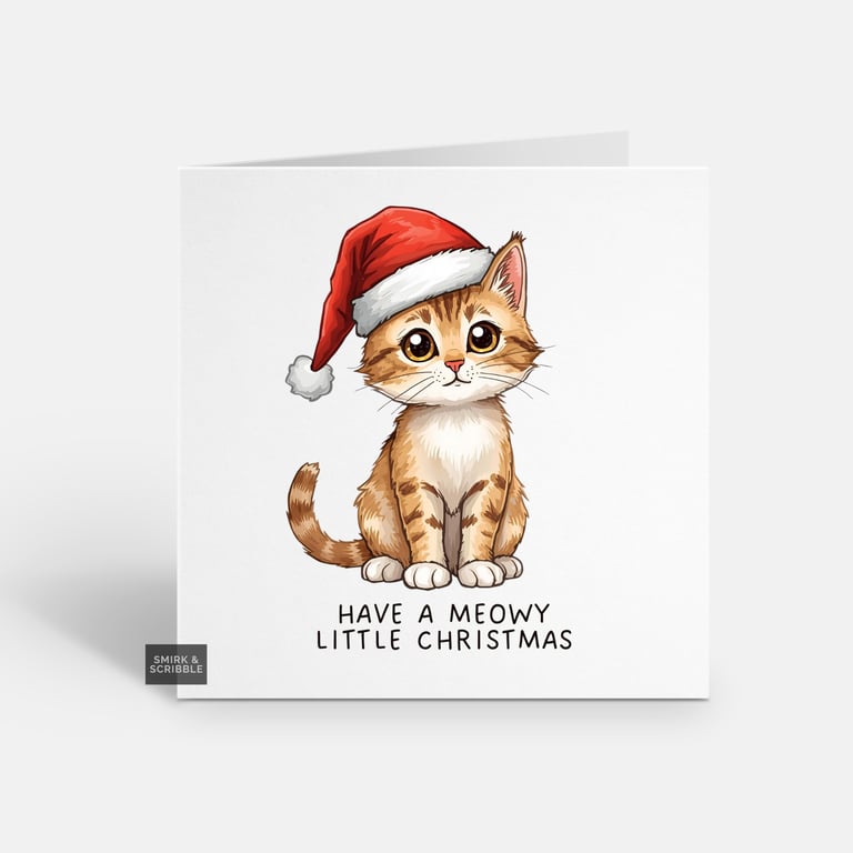 Unique Funny Christmas Card For Him Or Her - Xmas Greeting - Cute Cat