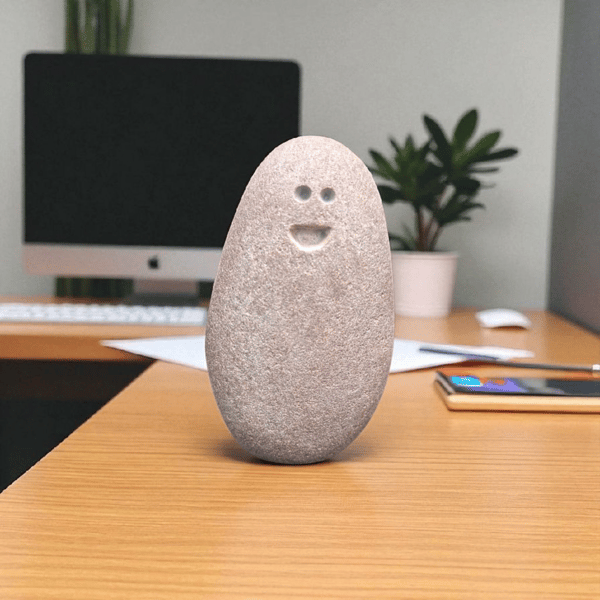 Happy pebble friend, hand carved with a smiley face, Desk buddy, Gift 