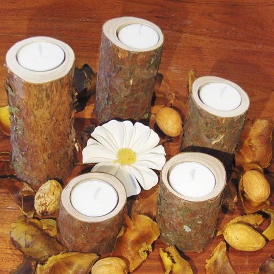 Set of 5 Scots Pine Candle holders