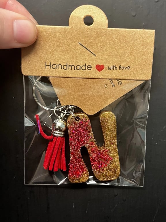Resin Initial Keyring - N