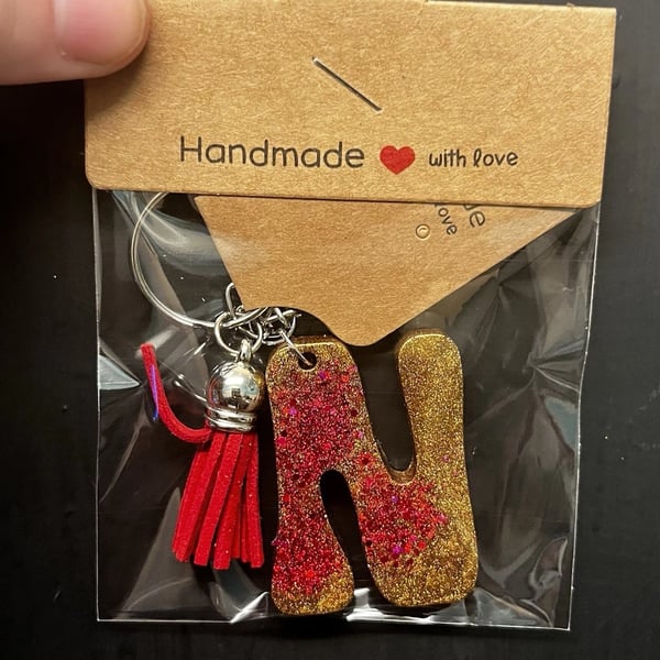 Resin Initial Keyring - N