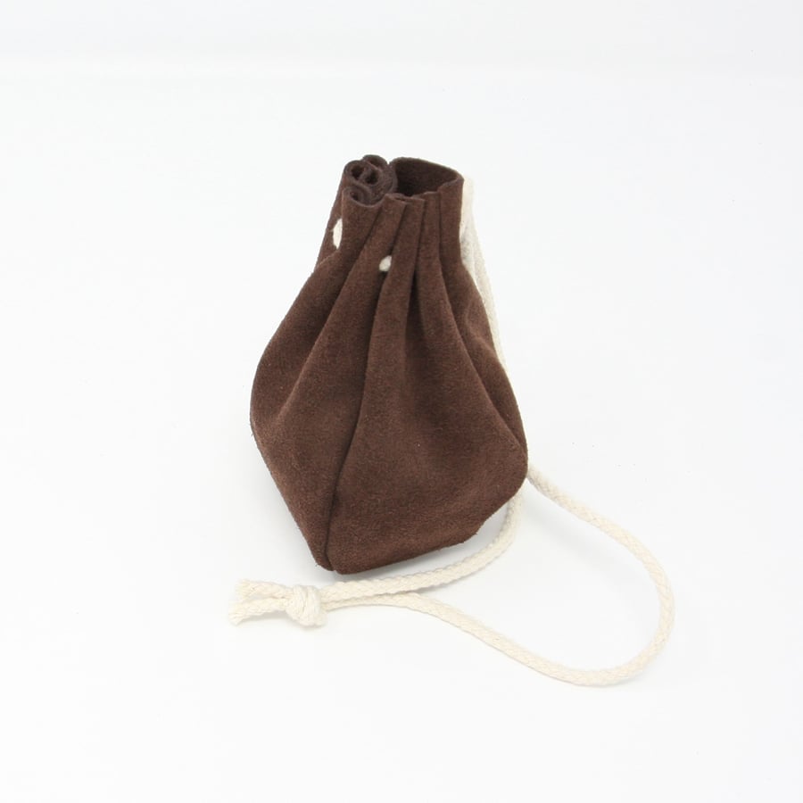 Brown suede drawstring pouch