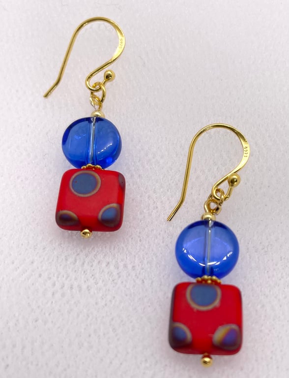 Poppy Red Czech Glass beaded Earrings 