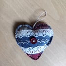 Denim Heart Decoration - Embroidered Heart - Pin Cushion - Heart Ornament 