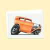 American Hot Rod Greeting Card with a Detailed Custom Car Illustration