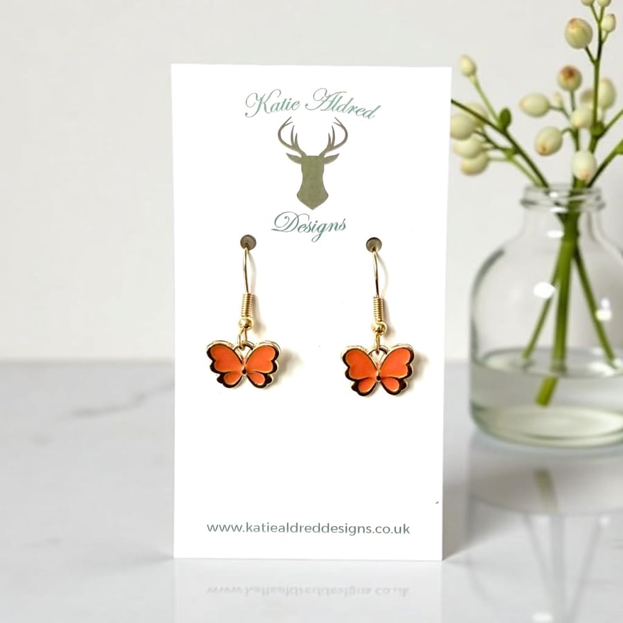 Charm Earrings - Orange Butterfly