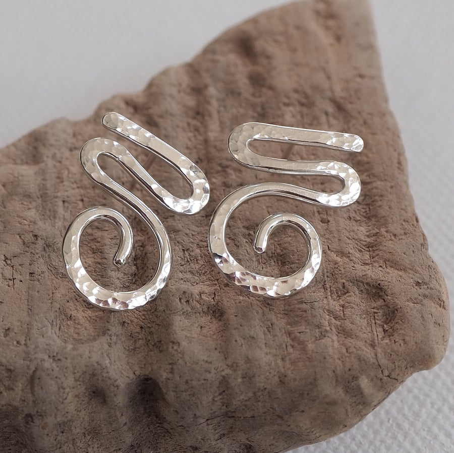 Silver zigzag spiral stud earrings