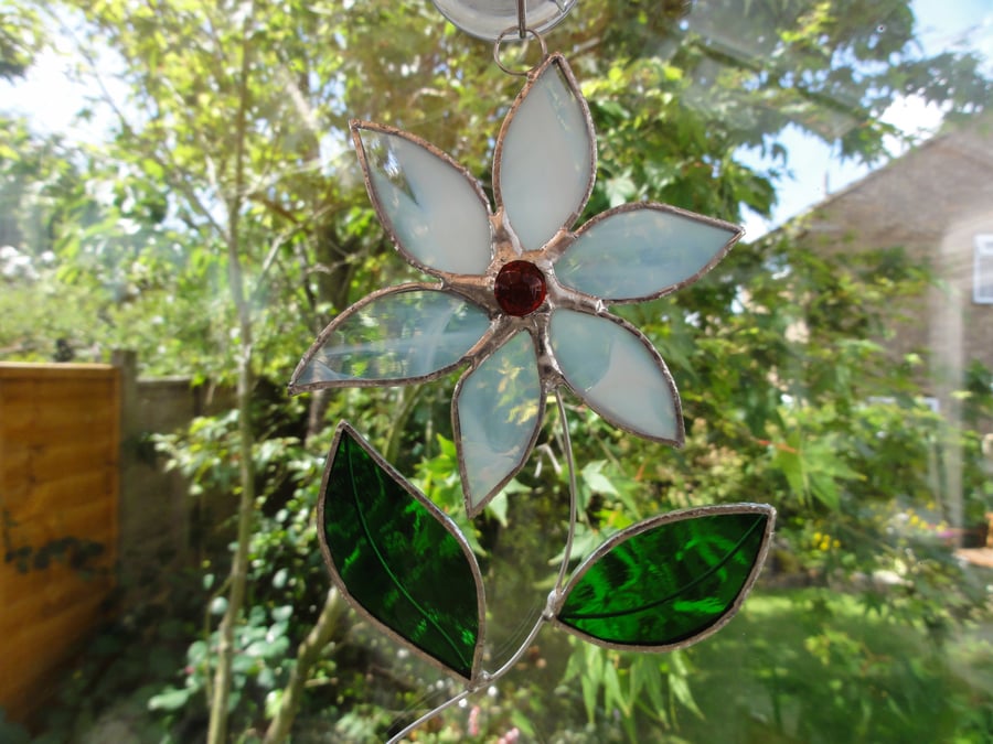 Stained Glass Flower Suncatcher - White