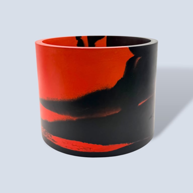 Large Round 15 cm Red and Black Marbled Plant Pot for Houseplants