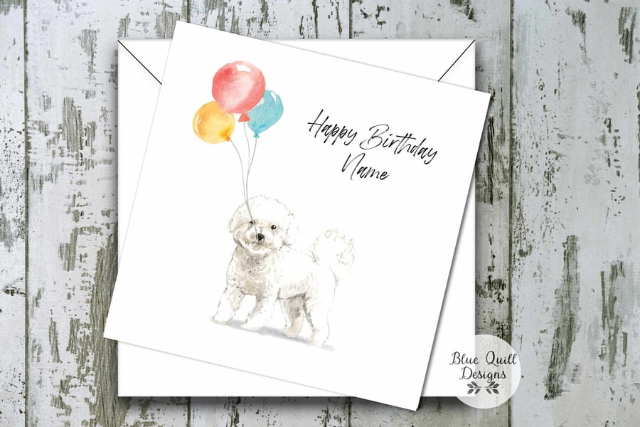  Bichon Frise Watercolour Print Personalised Birthday Card 