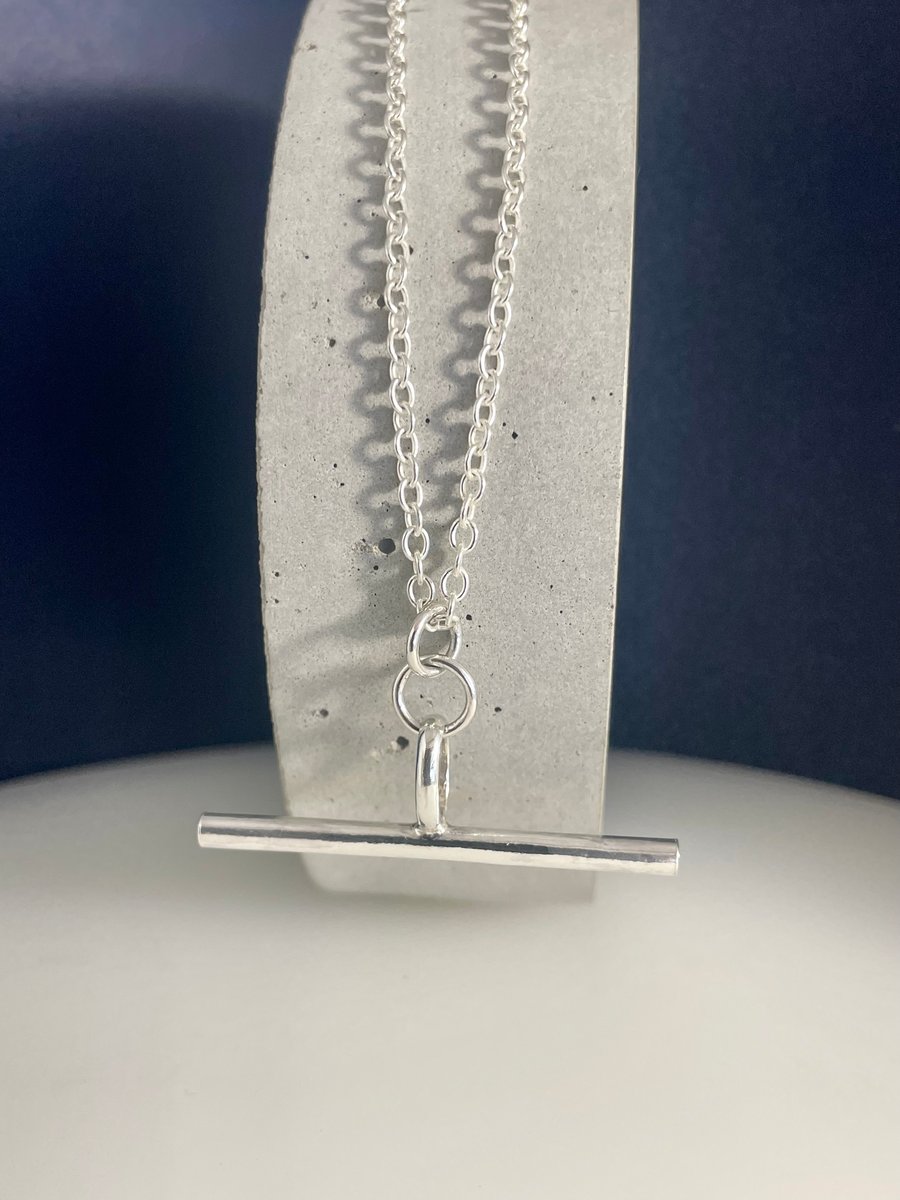 Sterling Silver T-Bar Pendant Necklace - Plain-Smooth 16-24 Inches 