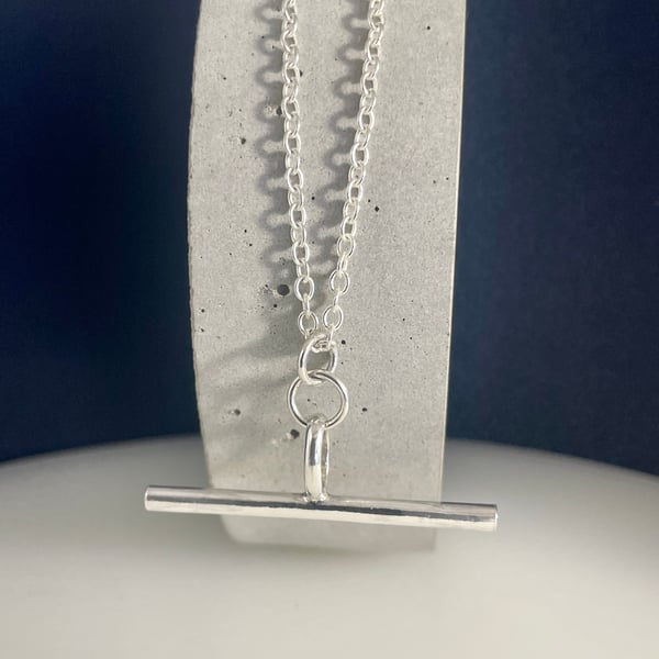 Sterling Silver T-Bar Pendant Necklace - Plain-Smooth 16-24 Inches 