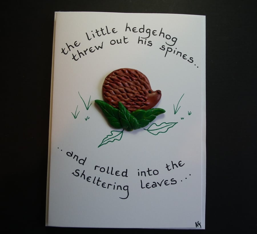 Spring Sale ... Handcrafted hedgehog card by Ann Galvin A5 5"x7"