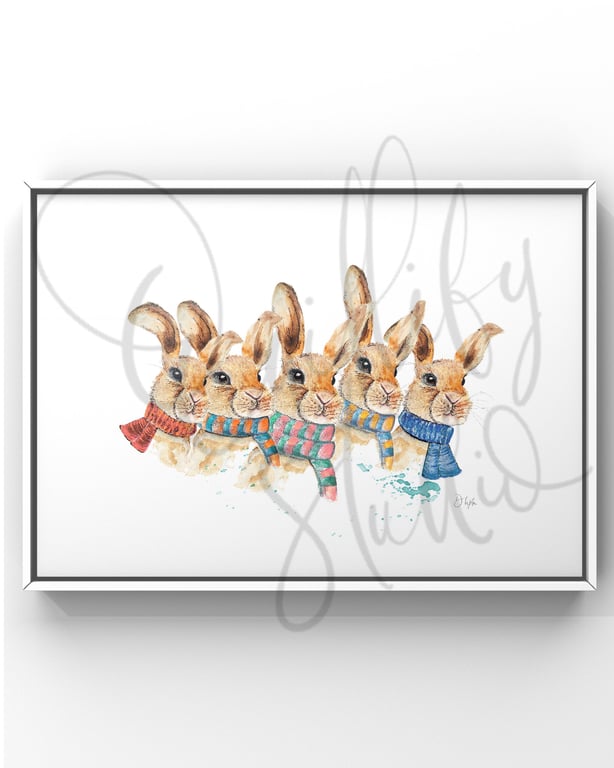 Watercolour Art Print - The Scarf Squad Rabbits Berry Kale Chomp Fennel & Fig