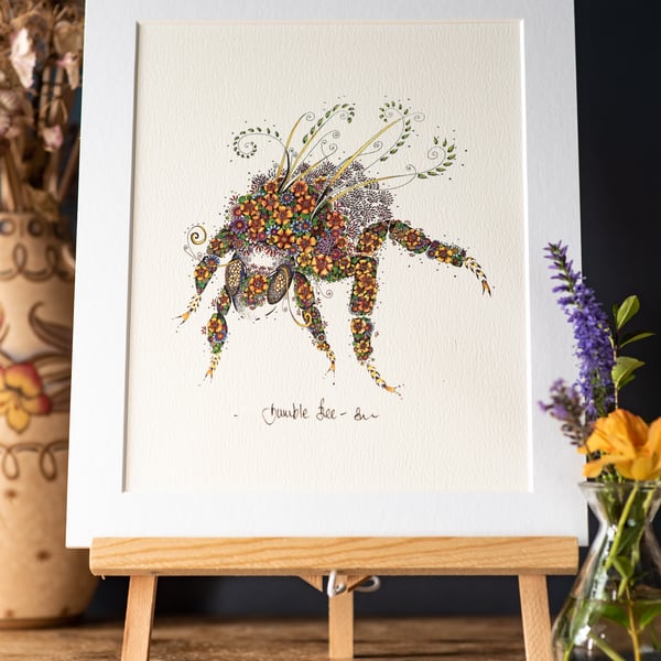Bumble Bee floral print 12 x 10” 