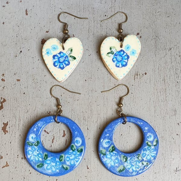 Hand-painted scandi style folk art earrings 