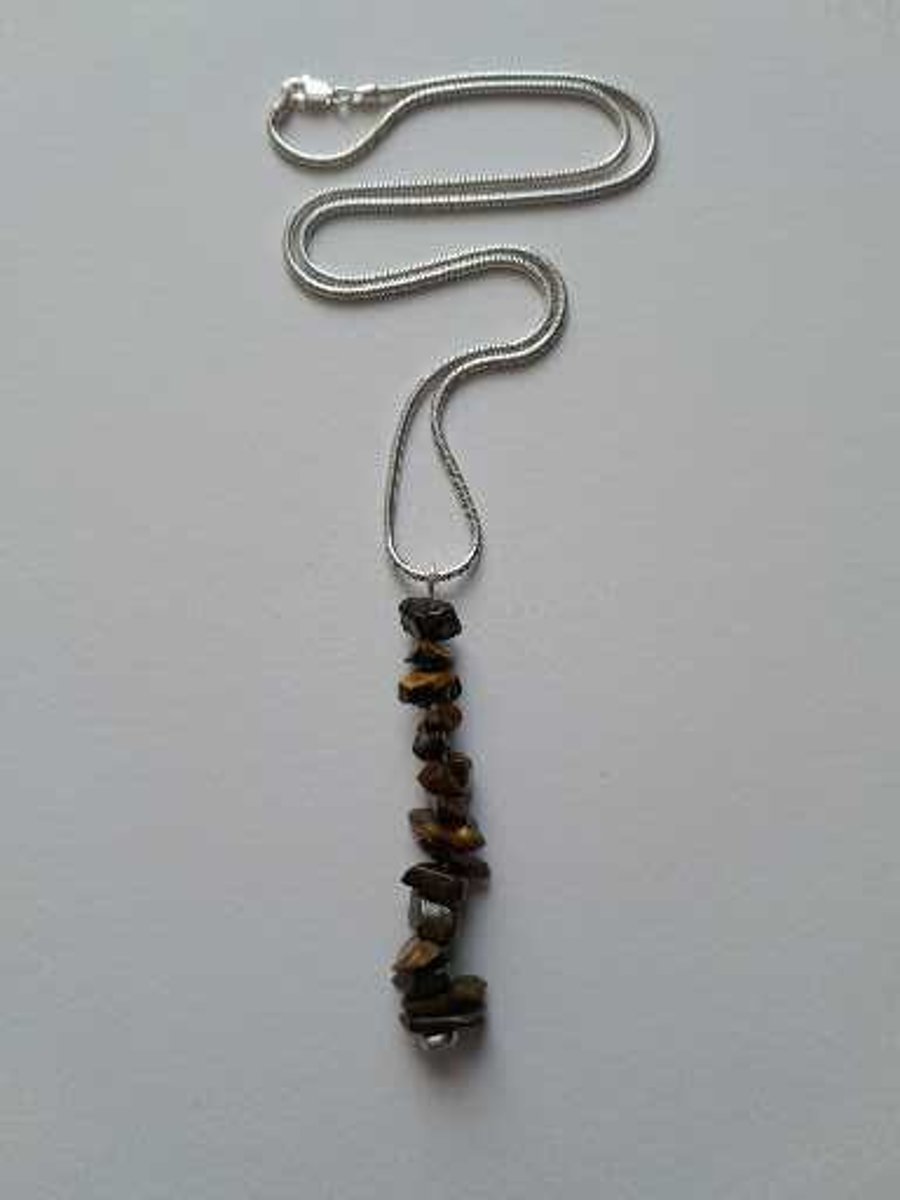 Tigers Eye stone pendant on 925 silver snake chain 18 inch 