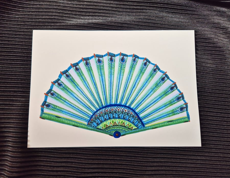 Peacock Fan Print - A5 Unframed Art 