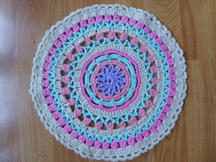 Colourful Crochet Mandala Table Mat or Table Centre Piece