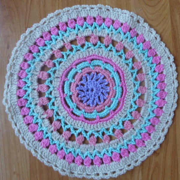 Colourful Crochet Mandala Table Mat or Table Centre Piece