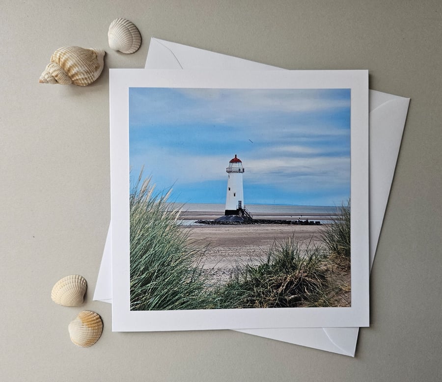 Beach Lighthouse Talacre Large Photographic Card Size 6" x 6"