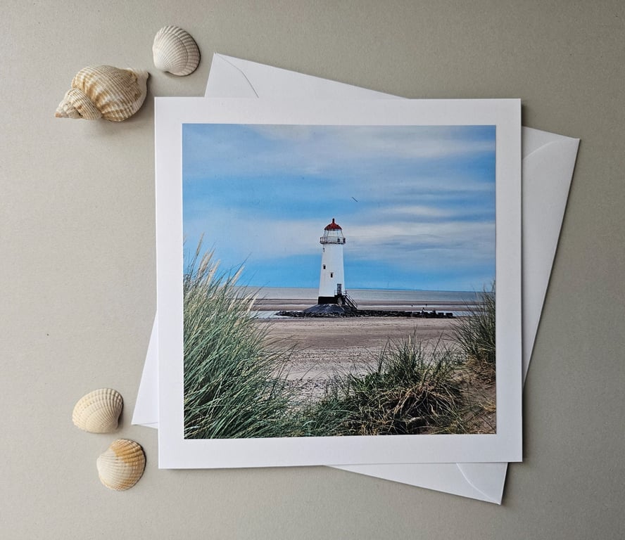 Beach Lighthouse Talacre Large Photographic Card Size 6" x 6"