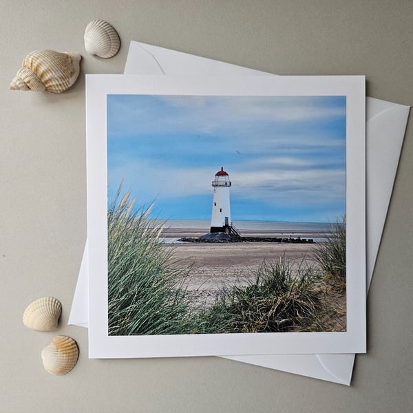 Beach Lighthouse Talacre Large Photographic Card Size 6" x 6"
