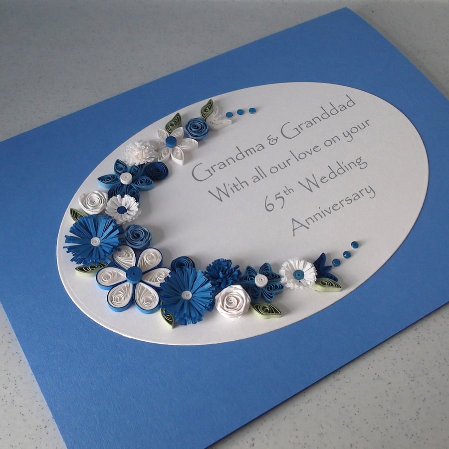 Handmade quilled 65th wedding anniversary congratulations card
