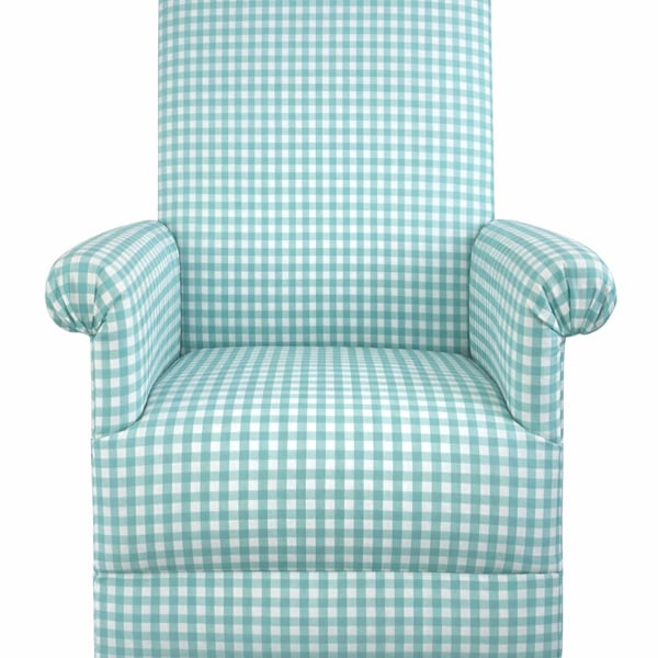 Aqua Gingham Fabric Adult Armchair Chair Checked Accent Duck Egg Nursery Small