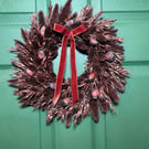 30cm Autumn Dried Wreath & Rust Velvet Ribbon – Fall Harvest Home Decor