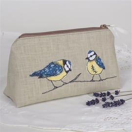 Make Up Bag Cosmetics Handmade Blue Tit Nature Wildlife Bird 