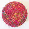 38mm Hand Dyed Fabric Badge with Free Machine Embroidery 