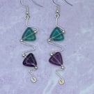 Wire zigzag earrings with fluorite stone triangles