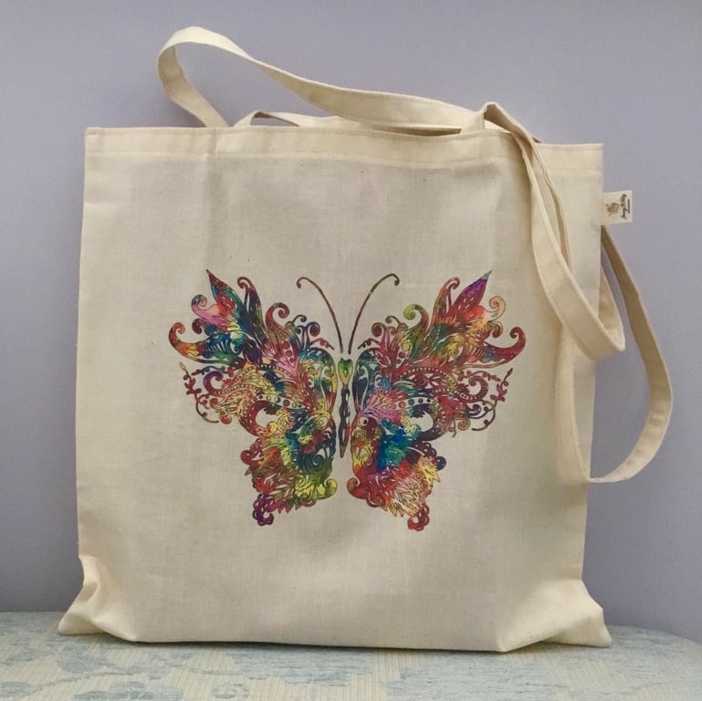 Butterfly printed tote bag