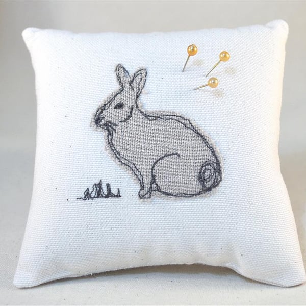 Pin Cushion Rabbit Handmade Wildlife Nature Freehand Machine Embroidery