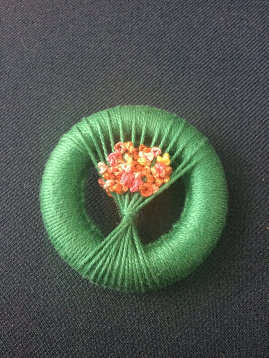 Vintage Style Dorset Button Posy Brooch, Jade Green with Tropical Flowers